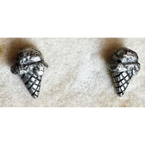 Sterling Silver Ice Cream Cone Earrings Stud Pierced 80s A Smile Jeans Vintage
